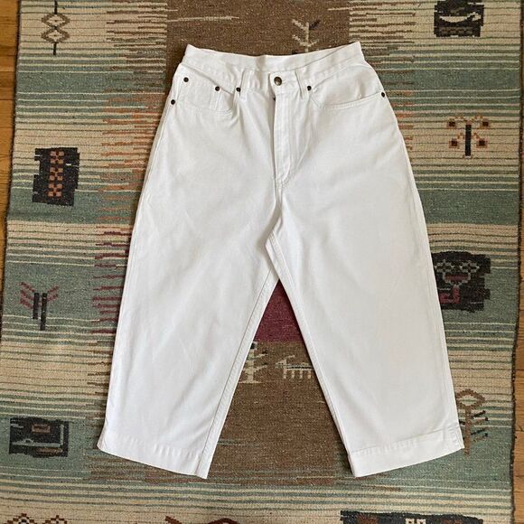 LL Bean Women’s High Waist Cotton Capri White Denim Pants - Picture 6 of 10